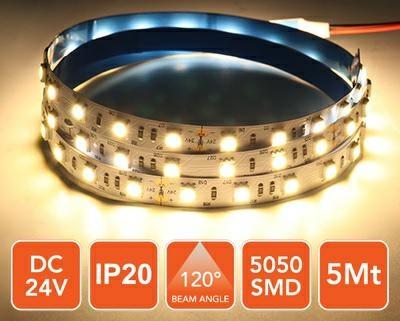 Striscia led 5050 5mt 12W 1100lm 3000K 24V IP20 60led