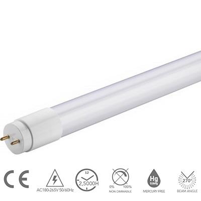 T8 led tubo vetro 9W 650lm 3000K G13 PF0.9 28x602mm 20pz