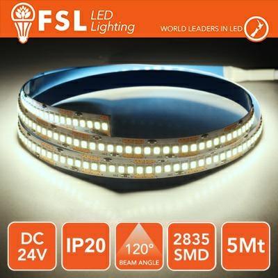 -Striscia led 2835 5mt 16W 1800lm 6500K 24V IP20 240led