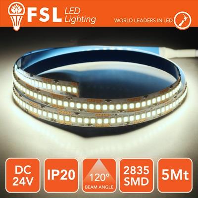 -Striscia led 2835 5mt 16W 1800lm 6500K 24V IP20 240led