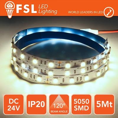 Striscia led 5050 5mt 12W 1100lm 6500K 24V IP20 60led