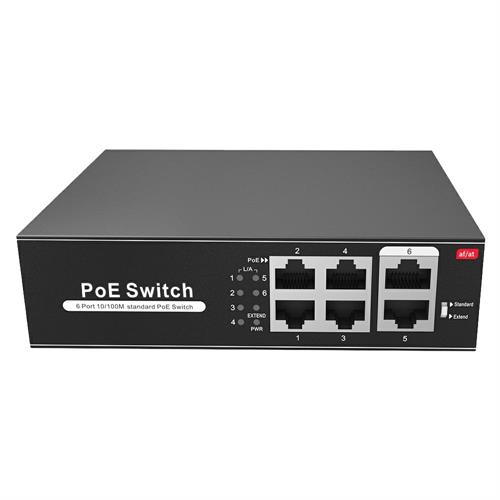 Switch desktop 10/100mbps 4 porte PoE + 2 uplink