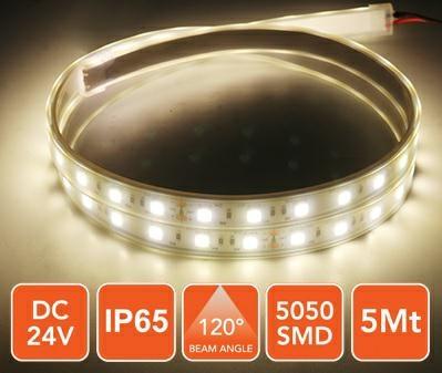 Striscia led 5050 5mt 12W 1000lm 4000K 24V IP65 60led