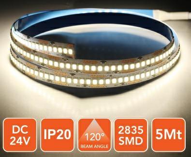 -Striscia led 2835 5mt 16W 1800lm 4000K 24V IP20 240led