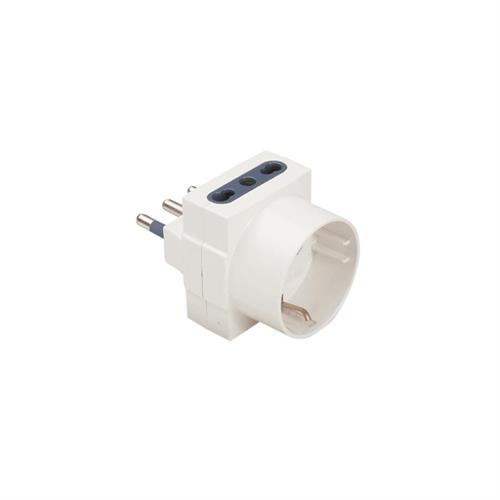 Adatt.triplo+schuko spina 16A presa 10/16A bianco