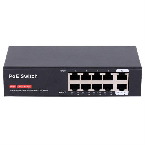 Switch PoE 8 porte PoE+2 Uplink RJ45 10/100Mbps